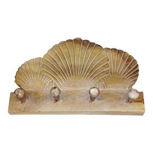 Scallop Sea Shells Wood Rack Hooks 12 Inch Wall Décor